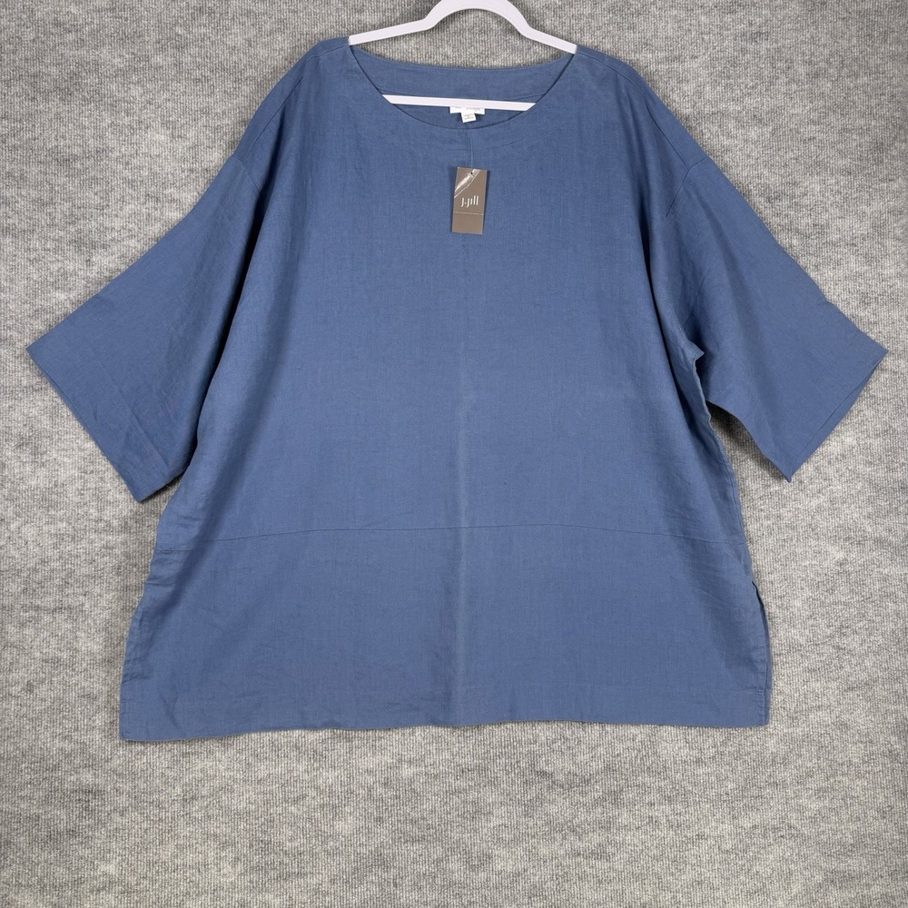 J Jill Pure Jill Size-3X Oversized Linen Pullover Top Boxy Lagenlook Blue
